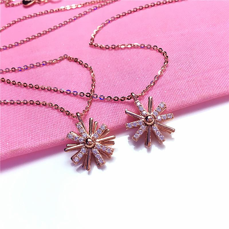Purple Gold Inlaid Zircon Sunflower Pendant, Colored Gold-Plated Rose Gold Exquisite Necklace Set Chain.
