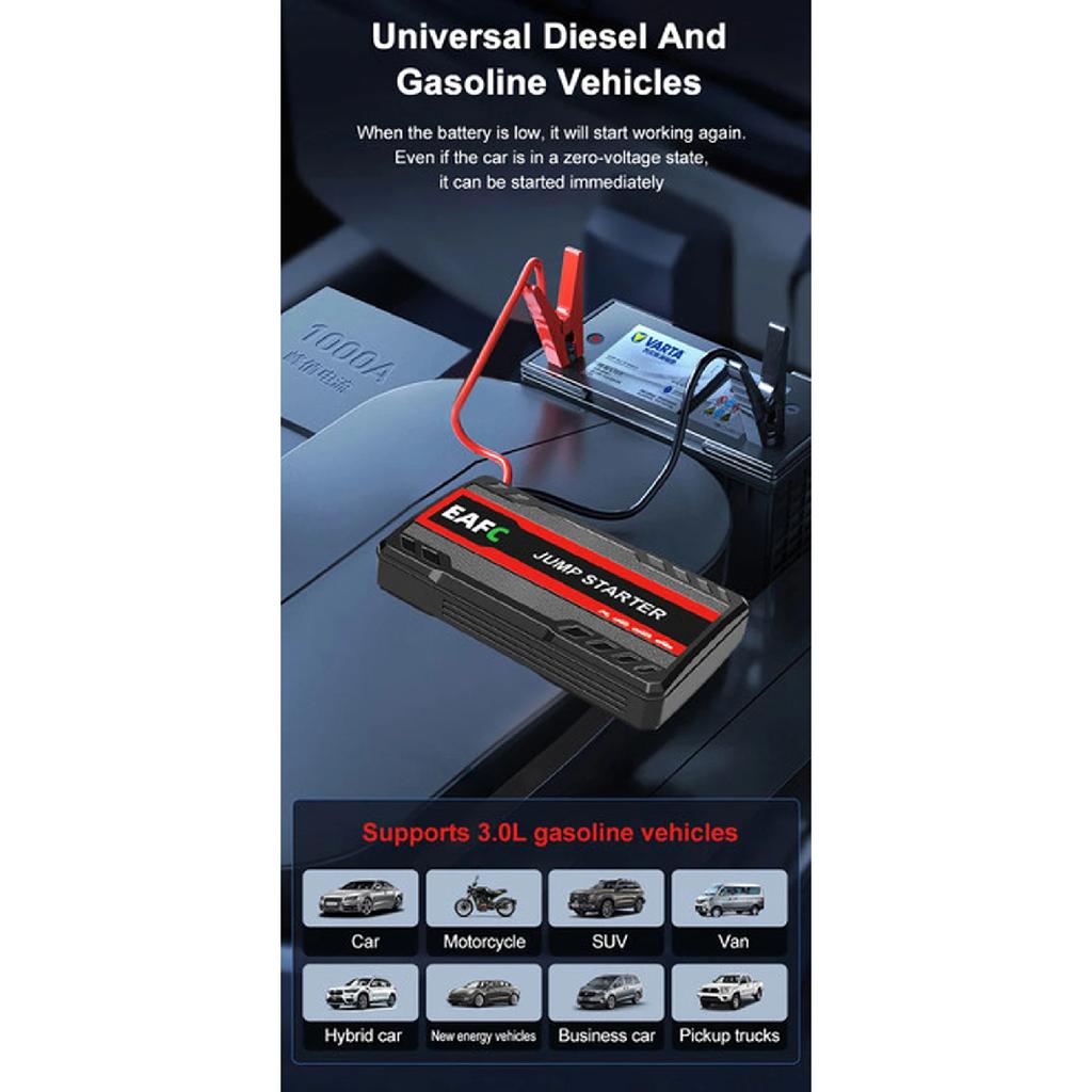 EAFC 12V Car Jump Starter Power Bank Portable Emergency Battery Booster 600A Start Device PowerBank with LED Lighting for Auto