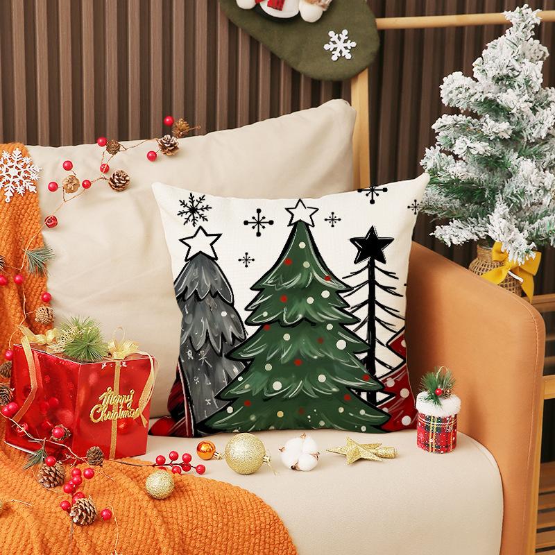 Cartoon Print Snowman Pillow Cover Christmas Party Decoration Sofa Cushion Car Back Seat Cushion Cover