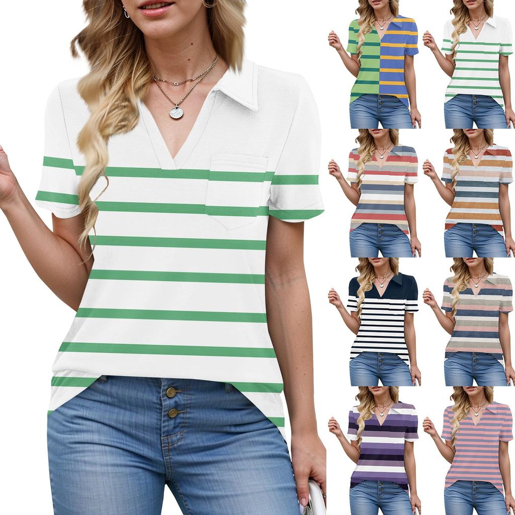 Damen Bluse Sommer Business Casual Arbeitstops Kurzarm Button-Down-Kragen V-Ausschnitt Bluse T-Shirt