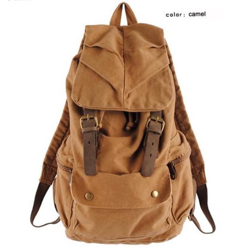 

Fashion Vintage Leather Military Canvas Backpack Men School Bag Drawstring Backpack Women Bagpack Male Rucksack Teenager Mochila верблюд