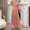 LYRIA Women Slim Pleated Maxi Dress with Belt Female Streetwear Vintage Dress Tie Front Dress  Robe