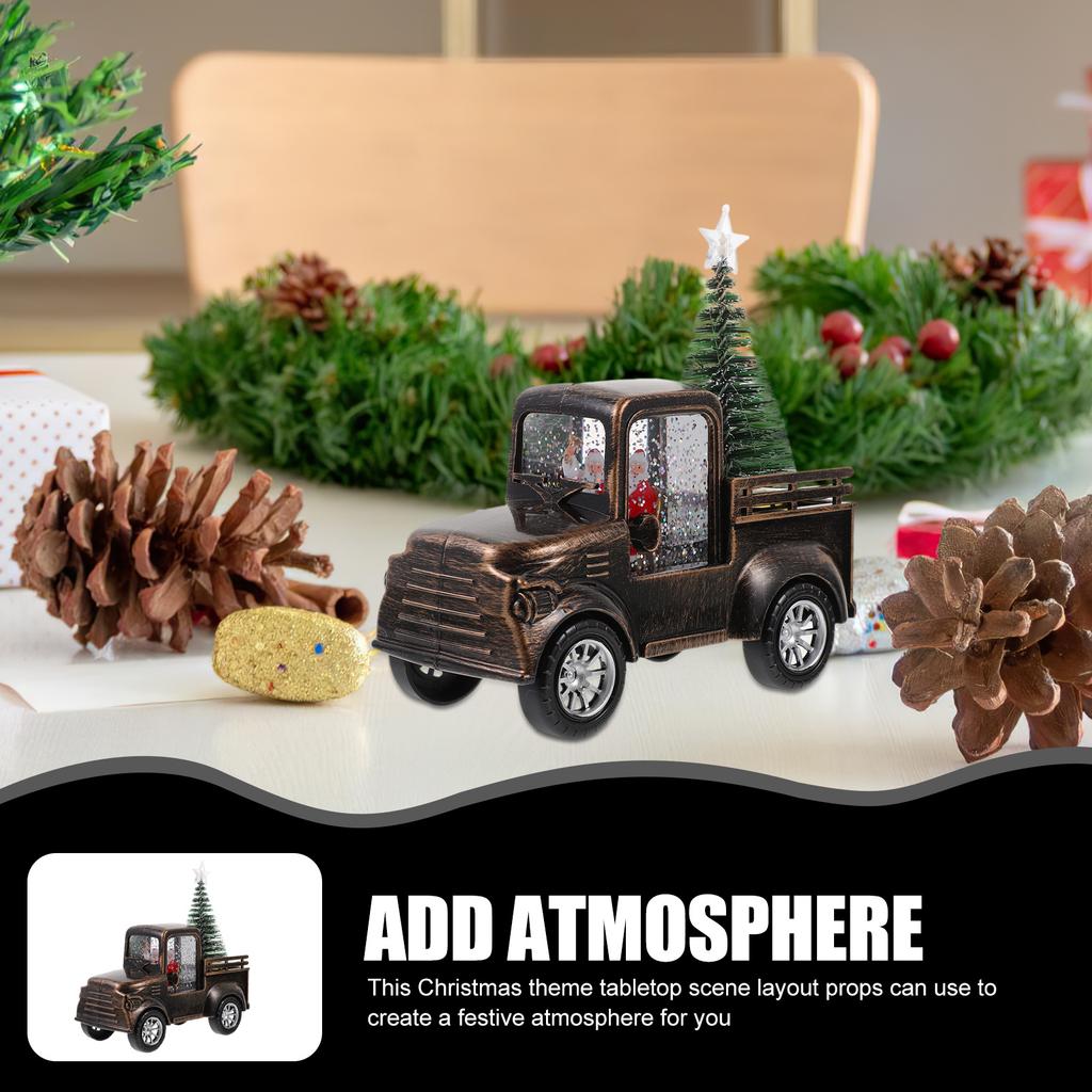 Mini Santa Claus Driving Tractor with Christmas Tree Operated Light Up Tabletop Scene Prop for Holiday Home Office Decor