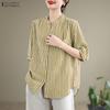 ZANZEA Women Casual V-Neck 3/4 Sleeve Loose Stripe Blouse