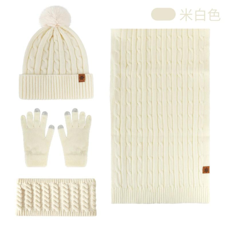 Womens Knit Hat Scarf Gloves Set Touchscreen Winter Warm Fleece Lined Solid Color
