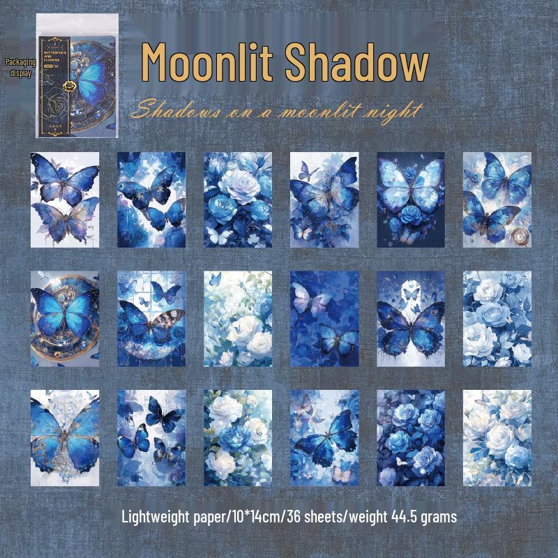 Срываемые коллажные наклейки Yuxian в темном стиле: 36 листов, 4 ретро-стиля, Включает бумажные цветы и тени бабочек