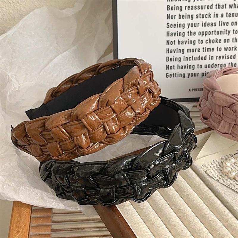 4.5CM Luxury Women Headband Top Quality PU Leather Plaited Hairband Fashion Female Party Holiday Head Hoop Accessories