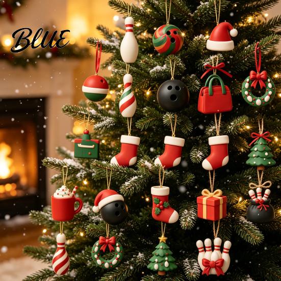 Bowling Christmas Advent Calendar with 24 Acrylic Pendants, 2D Flat Theme Decorative Pins Sweaters Ornaments Hanging for Holiday Tree Decorations And