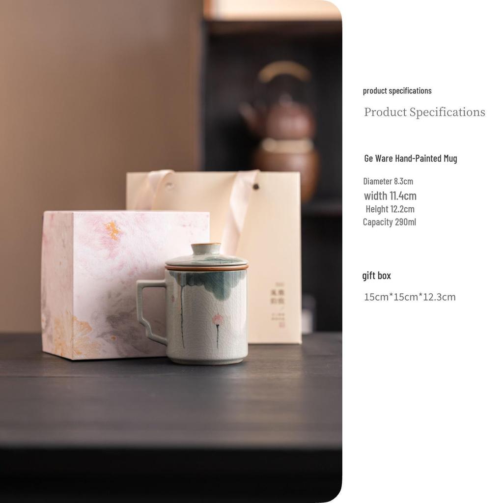Ge Kiln Ceramic Tea Cup Set: Three-Piece Mug with Inner Liner, Gift Box, Logo Customizable, Perfect for Business Gifts