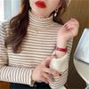 Autumn and Winter New Warm Thickened Knitted Bottoming Shirt Women's Stripe Versatile Integrated Velvet Semi-turtleneck Pullover Sweater Inner