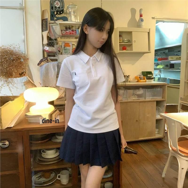 Japanese College Style Embroidered Polo T-Shirt & Shorts Set