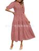 Spot new European and American women's clothing lace short sleeves front and rear collection waist crew neck dress women