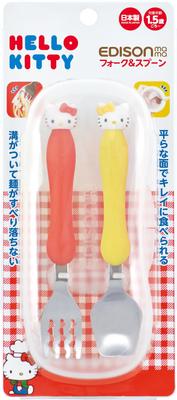 EDISONmama Fork Spoon with Case Hello Kitty 1 and a Half Years Old and Up Kitty 2 Piece Assortment KJ288 &
