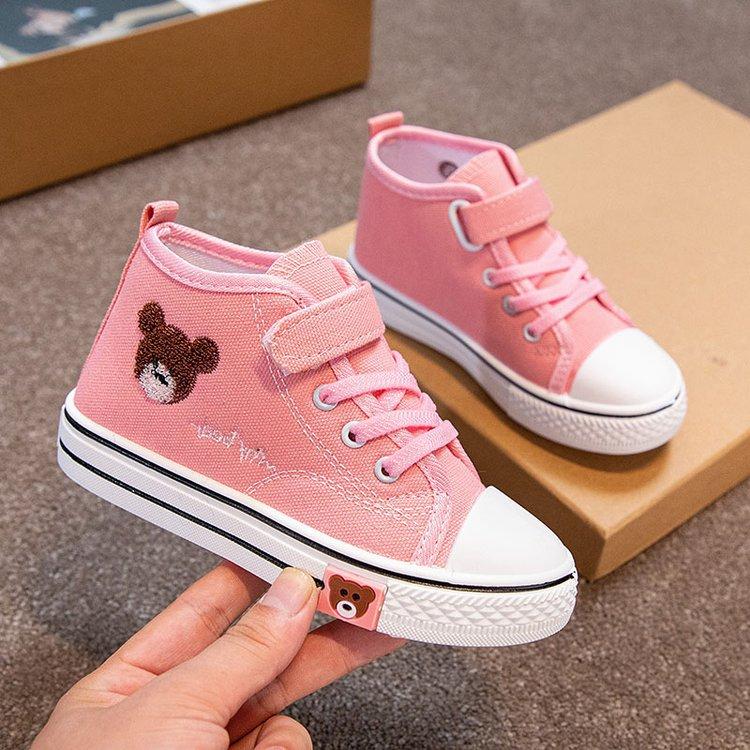 Girls shoes 2021 spring and autumn new children's high-top canvas shoes men's medium-sized children's breathable soft-soled baby shoes tide