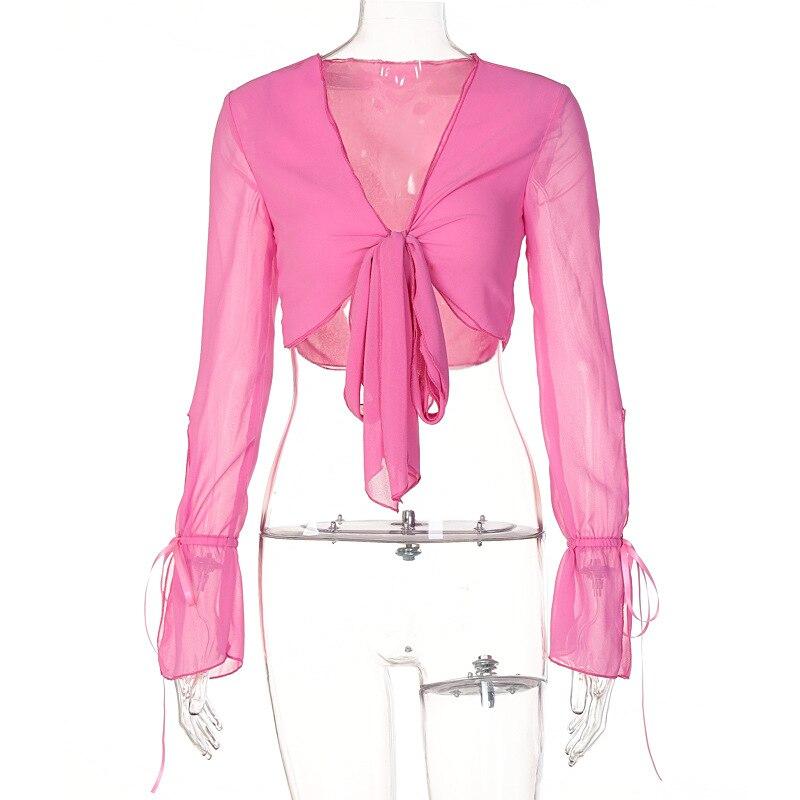 

Лето 2022, короткий топ, сексуальная розово-красная женская футболка с расклешенными рукавами, бандажная футболка с v-образным вырезом, тонкая уличная одежда, женская одежда, футболки L красный