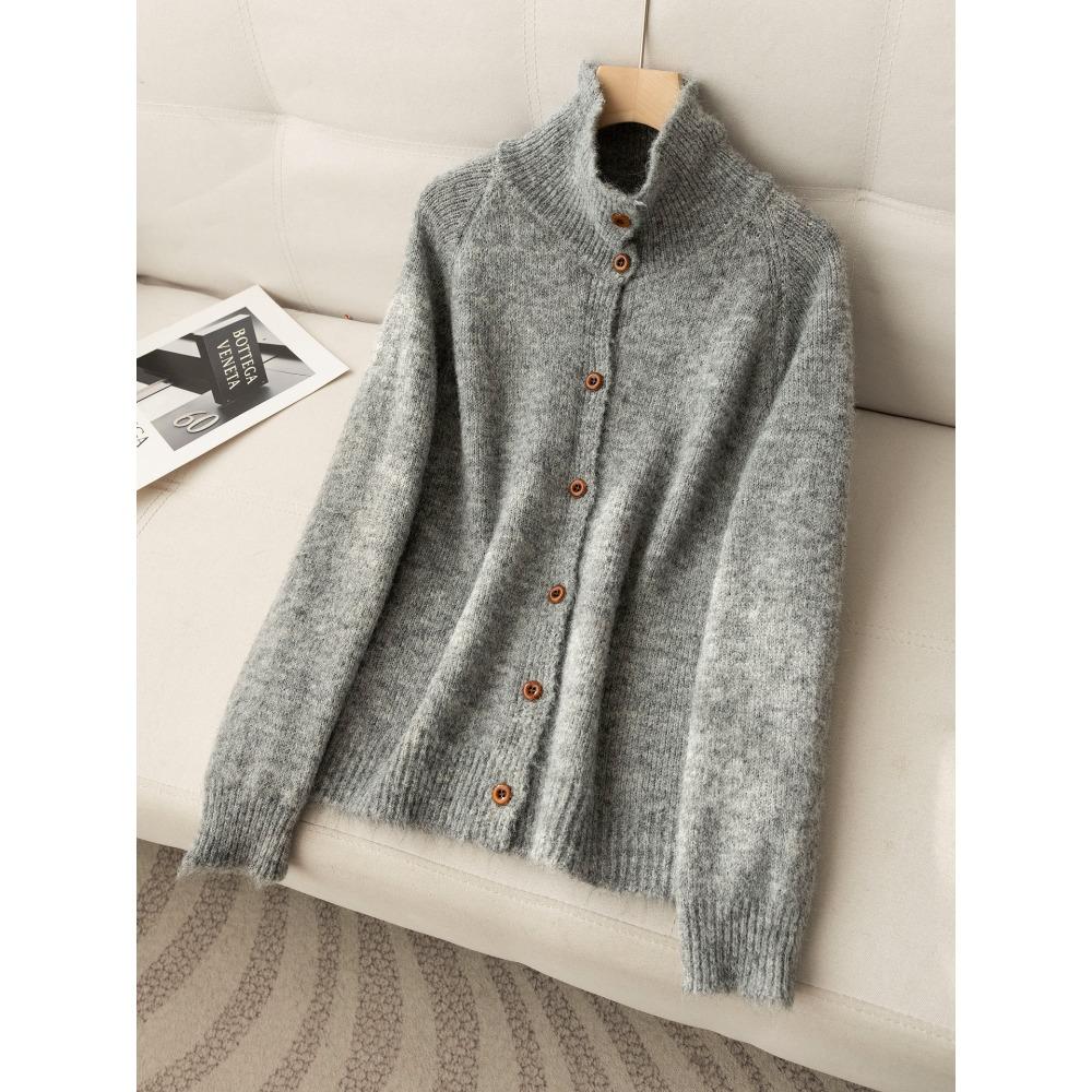 DIMANAF 2025 Sweaters Buttons Turtleneck Cardigan Autumn Solid Women Knitting Loose