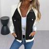 Yousheng Fall Winter Women Jacket Color Matching Zip-up Pockets Cardigan Long Sleeves Patchwork Raglan Shoulder Turn-down Collar Casual Daily Wear