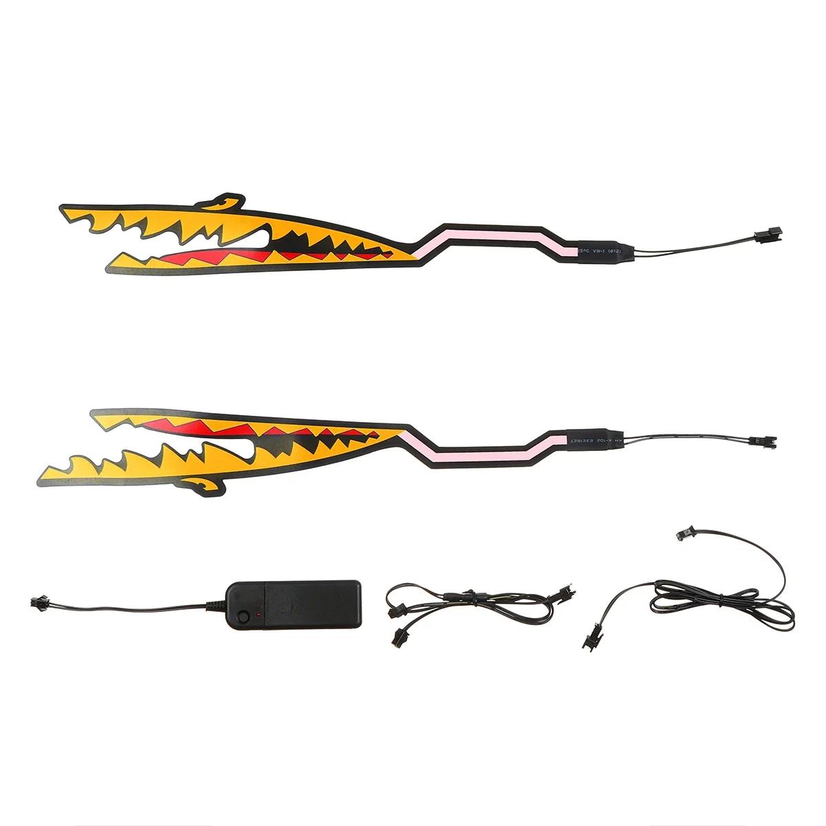 

2 в 1 2 шт. светодиодная полоса для мотоциклетного шлема в стиле акулы, светящаяся ночью модифицированная наклейка жёлтый