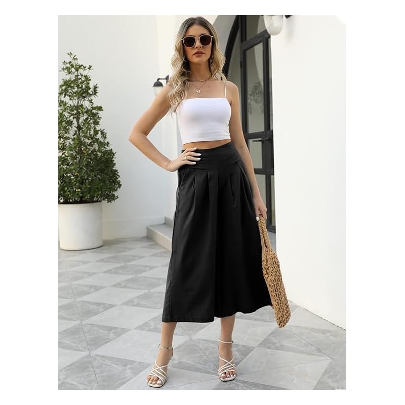 OOMPH! Cotton Linen Palazzo Pant for Women Women' High Rise High Waist Trousers Flowy Wide Leg Plazzo Pant Trouser wi