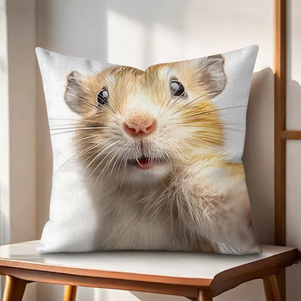 Fun animal selfies Cushion Cover Natural Linen Organic Fabric DoubleSided Printing Couch Pillow Covers Home Decor Gift