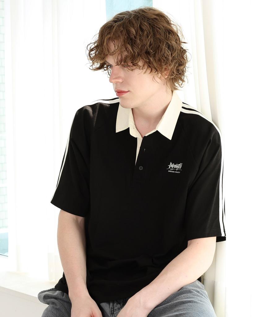 Yosemiti Raglan Rugby Collar Track Short Sleeve Tee Black Yt-305