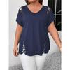 Plus Size Women T-Shirt Elegant Cross Strap Detail Solid Color Short Sleeve Fashion Top