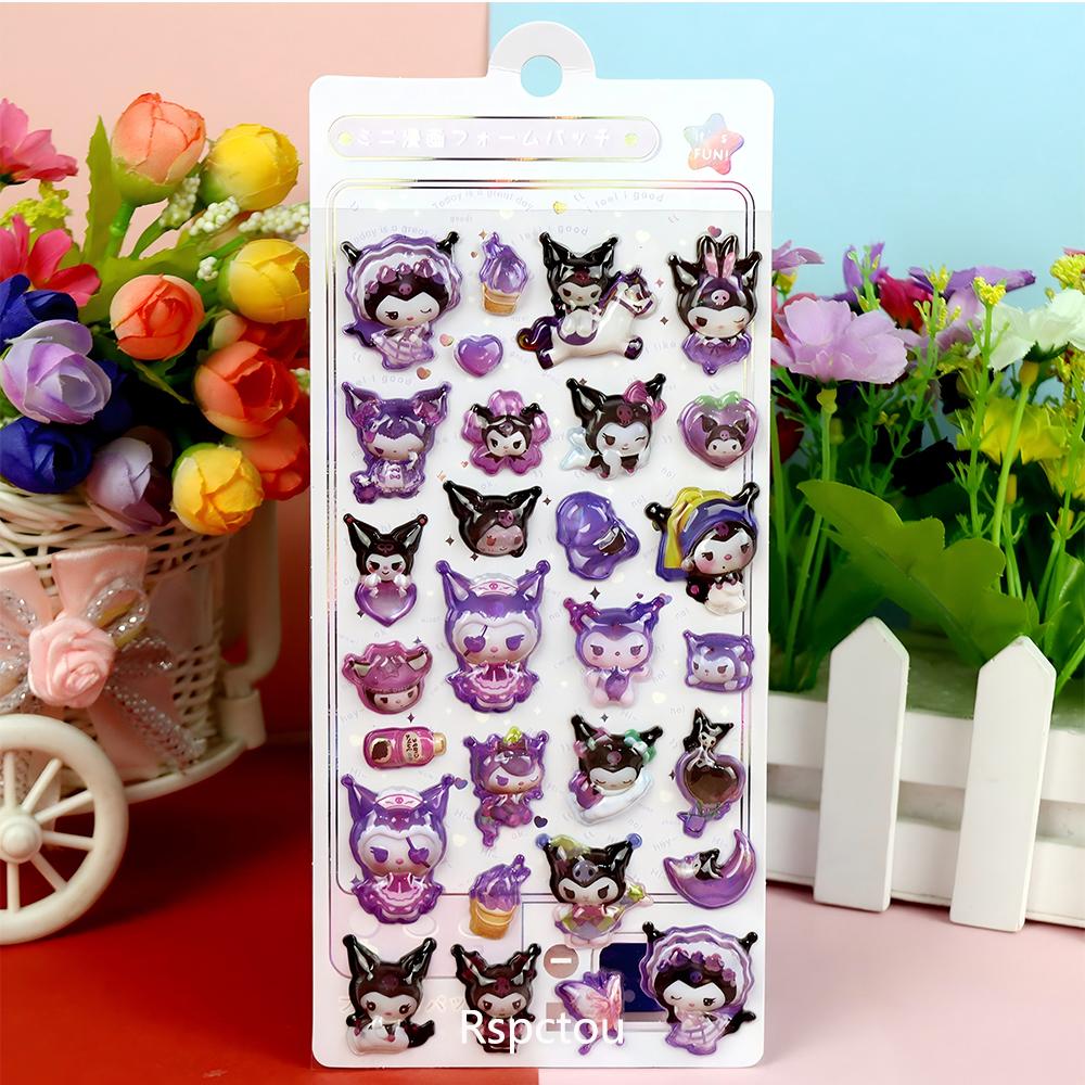 

1pcs Funny Cartoon Sanrio Three-dimensional Relief Stickers Cute Kuromi Pochacco 3D Crystal Sticker Suitcase Phone Laptop Decals