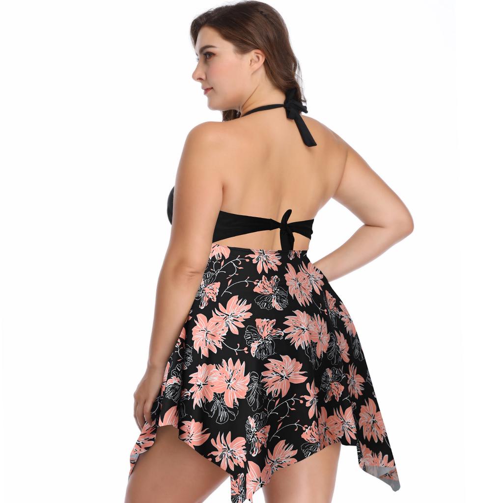 Dámské plážové šaty nadměrné velikosti Dvoudílné plavky s halter krkem a odhalenými zády, decentní, s vycpávkami, tvarující břicho