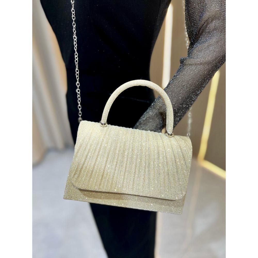 New Gold Pleated Handbag,Perfect Party Banquet Bag,Evening Shoulder Crossbody Bag