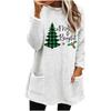 European & American Women's Christmas Tree Print Loose Plush Hoodie with Pockets