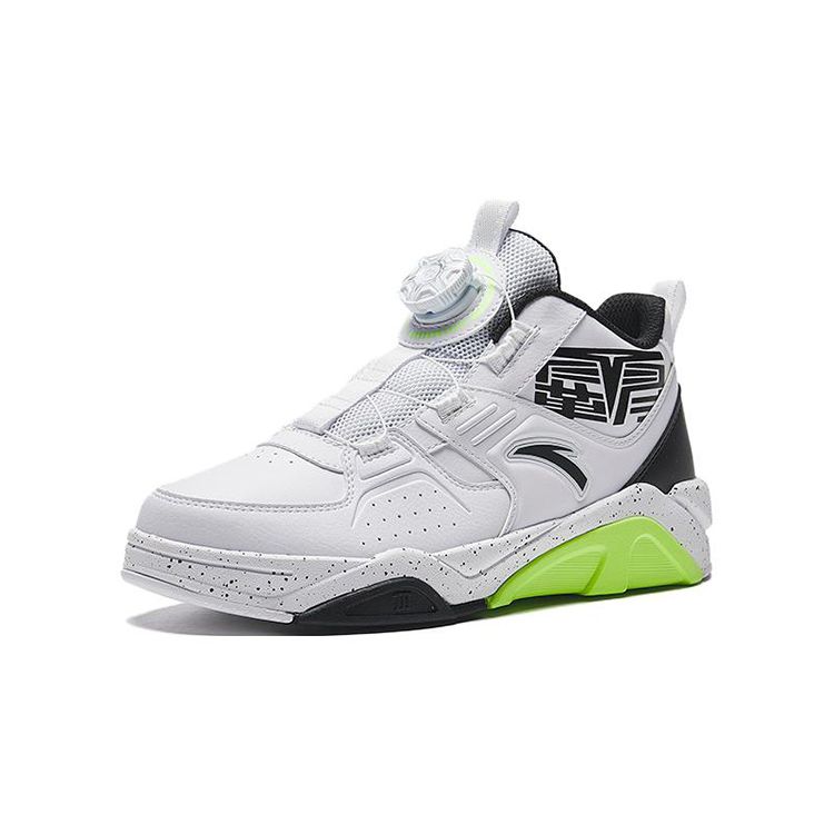 Anta Kids Non-Slip Wear-Resistant High-Top Skate Shoes Kids Skate Shoes Black White Green 312338013-2