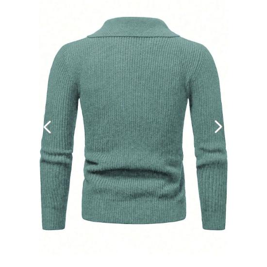 Erkek Mint Yeşili Yarım Fermuarlı Polo Yaka Triko Kazak