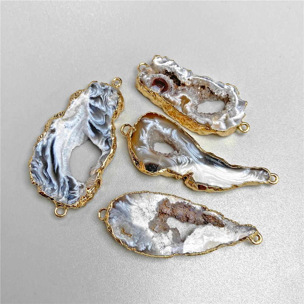 Natural Druzy Agates Necklace Pendant Irregular Black White Natural Stone Quartz Connector Pendant Charms for Jewelry Making 1PC