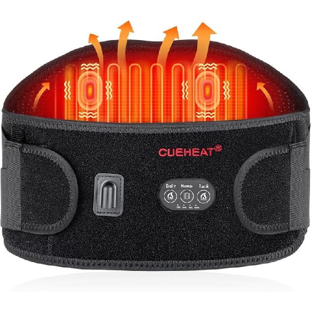 CUEHEAT Heated Waist Belt, Cordless Back and Belly Heating Massage, Electric Rechargeable Battery Powered 45 inches