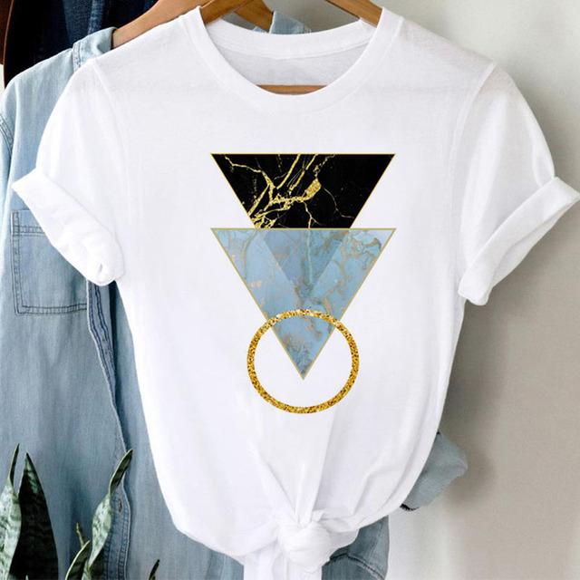 Neues Damen T-Shirt Mode Schwarz Tops Floral Geometrischer Druck T-Shirt Weiblich Lässig Kurzarm O-Ausschnitt T-Shirt Tops Kleidung