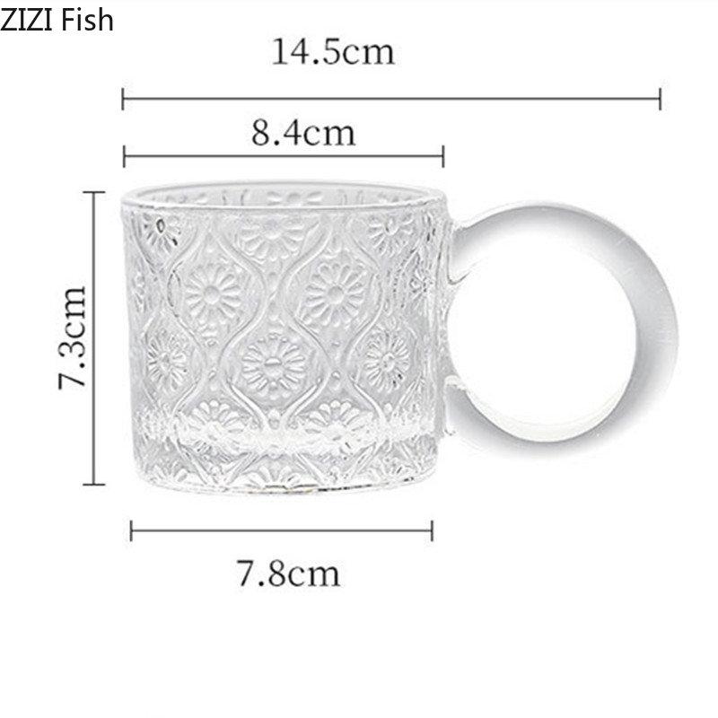 BR250ml Creative Relief Glass Water Cup Transparent Mug Office Afternoon Tea Coffee Cup Household Beverage Milk Drinking SetEY