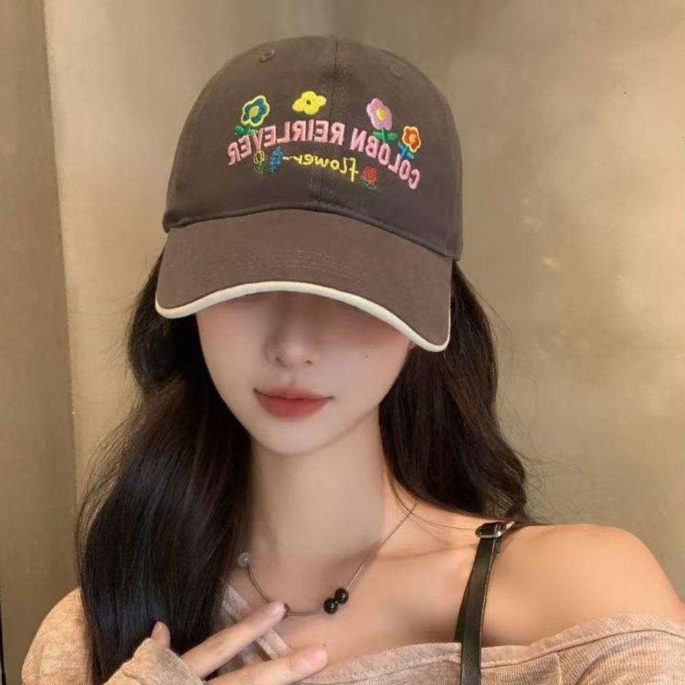 Spring Flower Baseball Cap Sweet Letter Embroidery Fashionable Women's Sun Protection Duckbill Cap