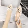 2025 Spring New Korean Version Flat Shoes Pointed Head Shallow Mouth Pearl Round Buckle Single Shoes Plaid Women's Shoes