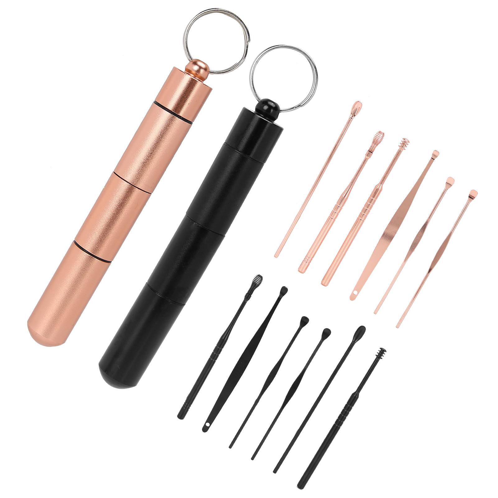 Stainless Steel Ear Wax Remover Set Ear Wax Ear Pick Tools Reusable Ear Cleaner (Rose Gold Black)