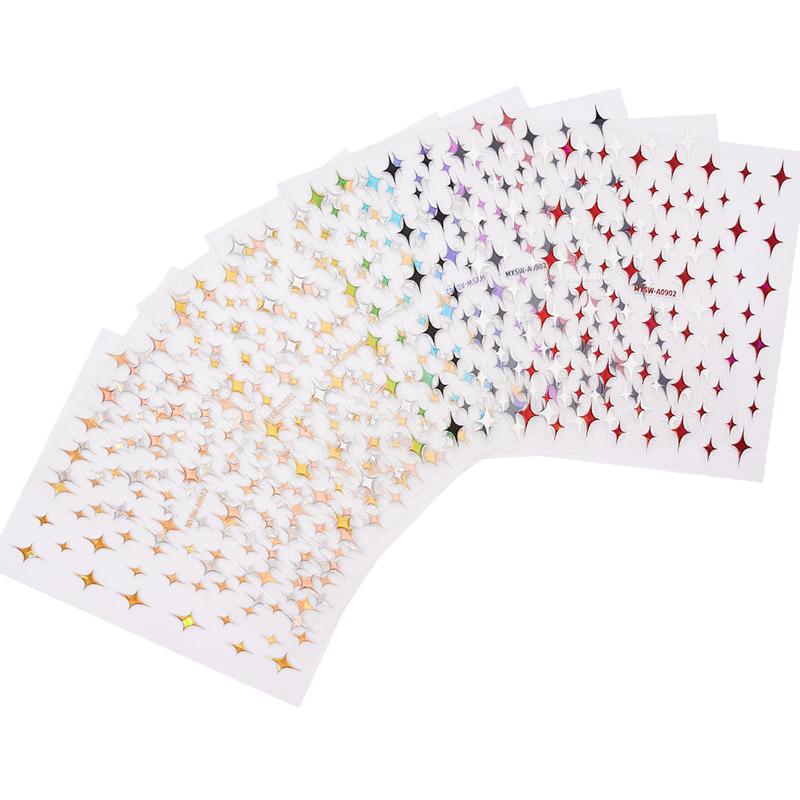 

9Pcs/Set 3D Colourful Star Nail Art Sticker Geometry Star Sticker Diy Transfer Decal Designs Nail Accessories one size