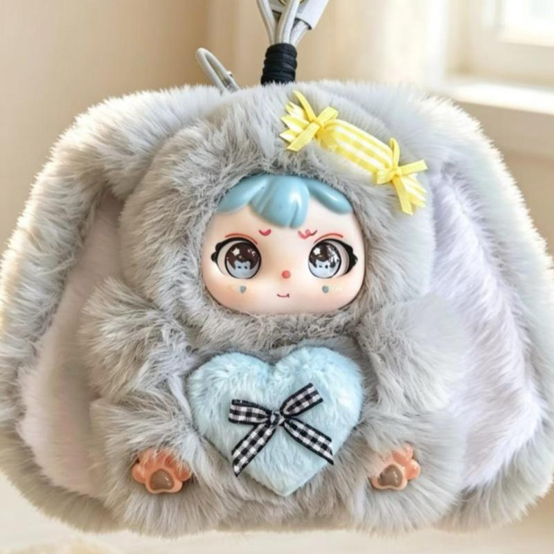 Cute Plush Bunny Pendant With Kawaii Vinyl Doll Face Doll Soft Fluffy Cute Pendant Hanging Surprise Gift