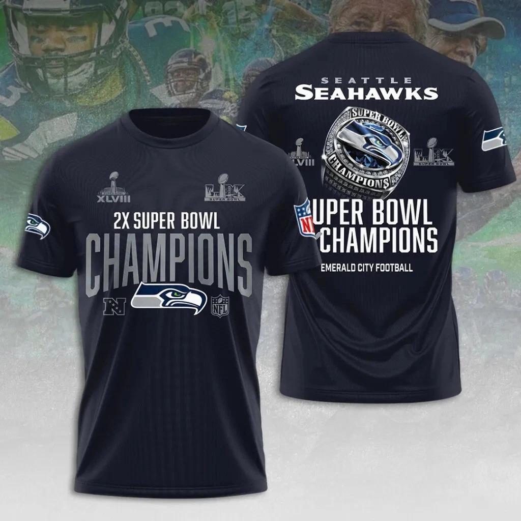 Seattle Seahawk 2025 Super 1Bowl LX Champions 3D Apparel Shirt S-5XL Style12 M
