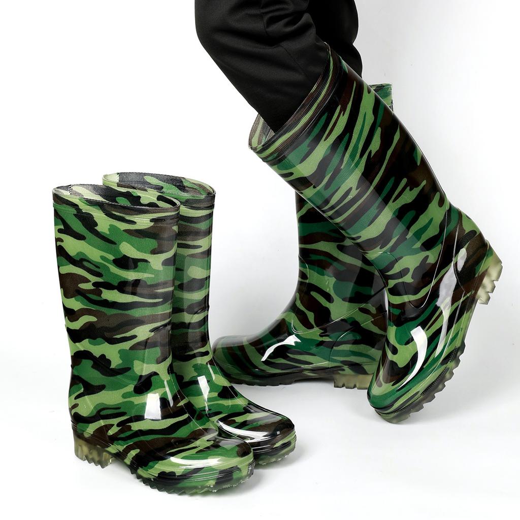 beef tendon sole camouflage rain shoes men's tall tube non-slip medium tube thickened velvet men