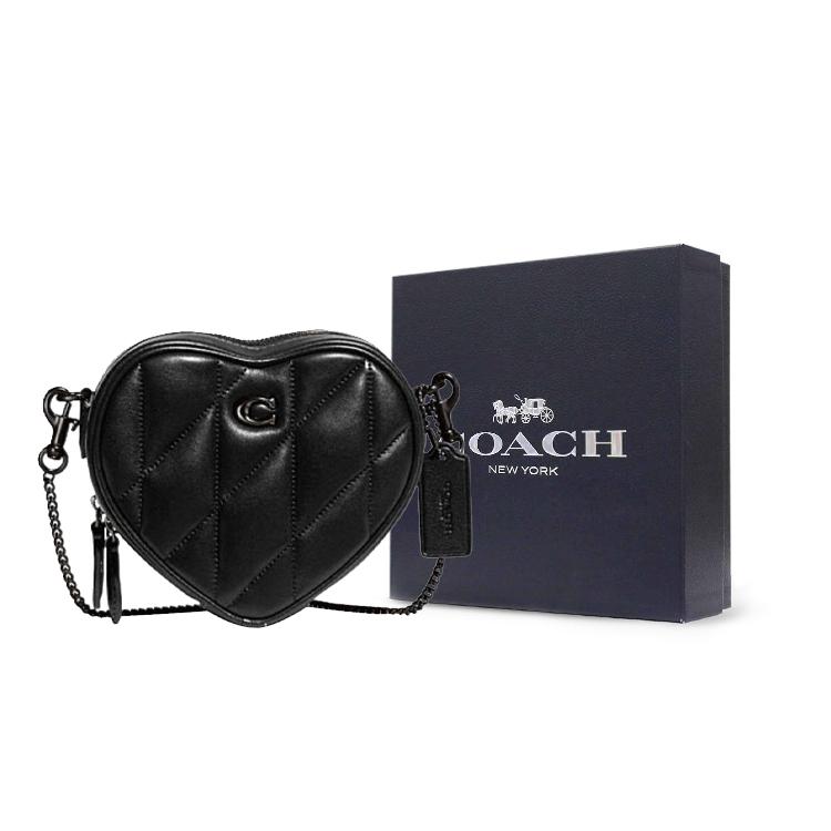 COACH Heart Sheepskin With Cow Leather Shoulder Bag, Crossbody Bag Mini Women's Black CE766-V5BLK