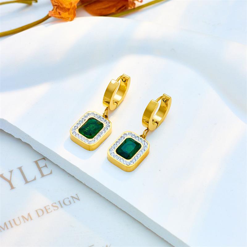 Emerald Sugar Cube Zirconia Light Luxury Choker Necklace Earrings Bracelet Three Piece Set Fashion High-End Jewelry Set