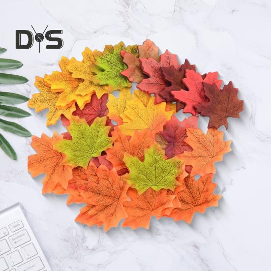 200Pcs Artificial Maple Leaf Realistic Fake Silk Colorful Fall Maple Leaves Decoration Halloween Party Thanksgiving Day Autumn Festival Decor Photo