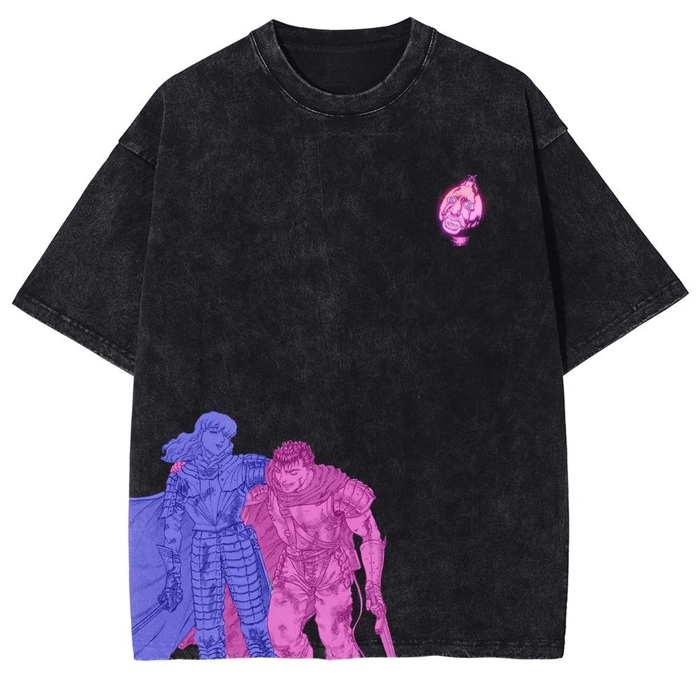 Manga Berserk Griffith Print T-shirt Harajuku Washed Oversized T Shirt High Quality Cotton Short Sleeve Tees Men Women Clothing
