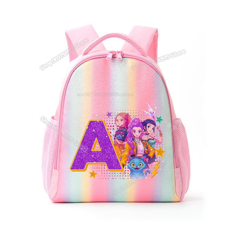 Perfect KPop Demon Hunters Letter A-Z Rainbow Backpack Rumi Mira Zoey Student School Backpack Anime Movie Women Girl Travel Rucksack