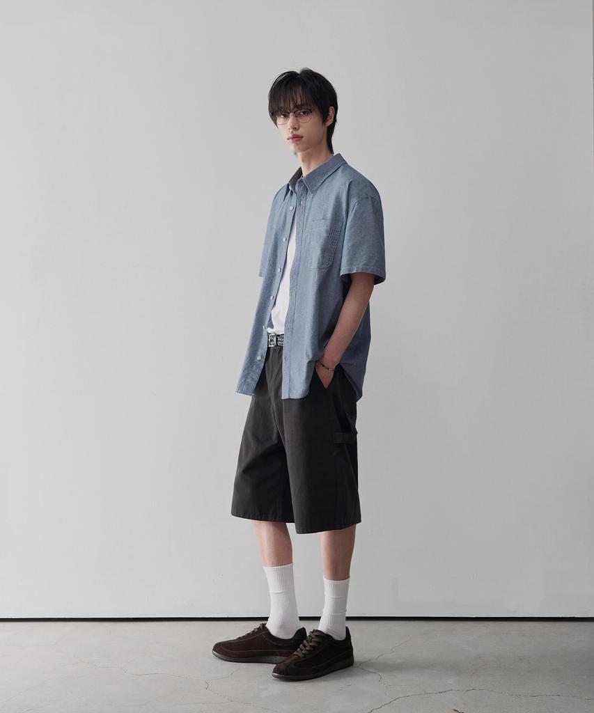 Awodeijeu Warp Washed Half Chambray Shirt [Blue]