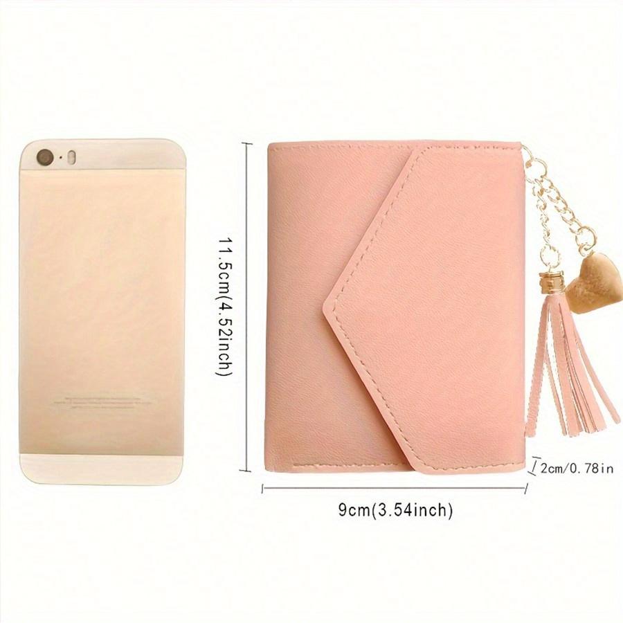 Adorable Tassel Decor Wallet Faux Leather Multi-Function Wallet Women Short Wallet Coin Card Holder Gifts Valentines For Women Wallet Purse Wallet